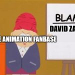 Blame David Zaslav! | DAVID ZASLAV; THE ANIMATION FANBASE | image tagged in blame blank,warner bros discovery,warner bros,hbo max,max,2022 | made w/ Imgflip meme maker