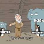 McWhopper Meme | MCDONALD'S; BURGER KING; MCWHOPPER | image tagged in what the hell is this | made w/ Imgflip meme maker