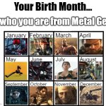 METAL GEAR | is who you are from Metal Gear | image tagged in birth month alignment chart,metal gear,metal gear rising | made w/ Imgflip meme maker