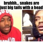 This just occurred to me… | bruhhh… snakes are just big tails with a head | image tagged in hits blunt,stoned guy,blunt thoughts,shower thoughts,snakes,bruh moment | made w/ Imgflip meme maker