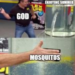 free epic Baesuk | PEOPLE ENJOYING SUMMER; GOD; MOSQUITOS | image tagged in flex tape | made w/ Imgflip meme maker