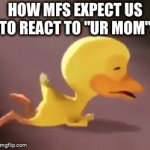 Meme Title | HOW MFS EXPECT US TO REACT TO "UR MOM" | image tagged in gifs,crying duck | made w/ Imgflip video-to-gif maker