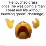 Womp womp | He touched grass once (he was doing a “can I beat real life without touching green” challenge): | image tagged in sobbing | made w/ Imgflip meme maker