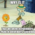 5 Days until I leave | WHY IS IT; THAT WE DRIVE IN PARKWAYS AND PARK IN DRIVEWAYS, SQUIDWARD? | image tagged in spongebob flower | made w/ Imgflip meme maker