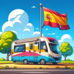 Motorhome with Spanish flag in the background