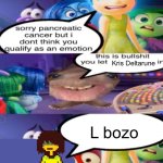 Kris is totally a emotion…….     Right? | Kris Deltarune; L bozo | image tagged in sorry pancreatic cancer but i don t think you qualify as an emot | made w/ Imgflip meme maker