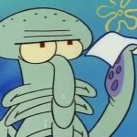 Squidward holding paper