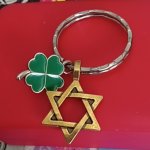 Green Lucky Clover Charm And Gold Star Of David