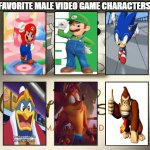 favorite male video game characters | FAVORITE MALE VIDEO GAME CHARACTERS | image tagged in top 10 favorite walt disney animation studios films,videogames,nintendo,sega,crash bandicoot,mario | made w/ Imgflip meme maker