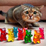 Gummy bears chasing Cat