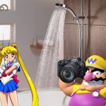 Wario dies by Sailor moon beating him up while filming her taking a shower bath | image tagged in shower bath,sailor moon,anime,wario dies,wario,crossover | made w/ Imgflip meme maker