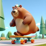 bear riding a skateboard