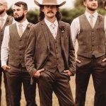 Southwest wedding brown suit cowboy western