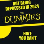 For Dummies | NOT BEING DEPRESSED IN 2024; HINT; YOU CAN'T | image tagged in for dummies,sadness | made w/ Imgflip meme maker