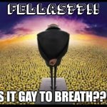 Gru speech to minions | FELLAS??!! IS IT GAY TO BREATH??!! | image tagged in gru speech to minions | made w/ Imgflip meme maker