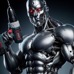 The Terminator holding a power drill