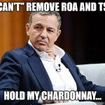 Angry Bob Iger | I "CAN'T" REMOVE ROA AND TSI? HOLD MY CHARDONNAY... | image tagged in angry bob iger | made w/ Imgflip meme maker