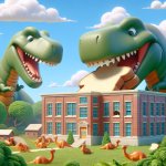 Dinosaurs eating a school