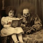 evil clown and child scary