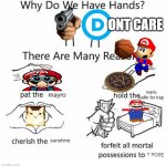 Why do we have hands? (all blank) | ONT CARE; mario ballin for trap; mayro; sunshine; T POSE | image tagged in why do we have hands all blank | made w/ Imgflip meme maker