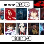 top 10 waifus volume 46 | image tagged in waifus volume 46,waifu,top 10,comics,anime,movies | made w/ Imgflip meme maker