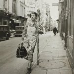 Woman with baguette and wine