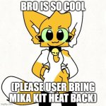 Mika_Kit | BRO IS SO COOL; (PLEASE USER BRING MIKA KIT HEAT BACK) | image tagged in mika_kit | made w/ Imgflip meme maker