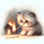 Cute kitten burning a house down