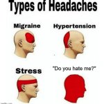 Types of Headaches meme | "Do you hate me?" | image tagged in types of headaches meme | made w/ Imgflip meme maker