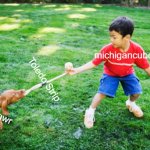 The Battle Between the 2 non ball shaped stateballs | michigancube; Toledo Strip; Ohiorawr | image tagged in dog tug of war,countryballs,michigan,ohio,toledo war,history memes | made w/ Imgflip meme maker