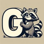 Funny racoon with big letter G in paws