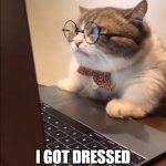 Zoom Meeting at 10:30AM | ZOOM MEETING:; I GOT DRESSED UP FOR THIS? | image tagged in research cat,grad school,phd,research | made w/ Imgflip meme maker