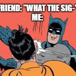 Gen a sucks | FRIEND: "WHAT THE SIG-"
ME: | image tagged in gifs,batman slapping robin | made w/ Imgflip video-to-gif maker