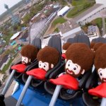 Bob Ross dolls on rollercoaster