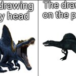 The drawing in my head vs the drawing on the paper | The drawing in my head; The drawing on the paper | image tagged in side-by-side panels | made w/ Imgflip meme maker