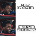 NOT LIKE US IN DISNEYLAND US CRAZY | PLAY MY SONG AT PARTIES; PLAY MY SONG AT THEME PARKS | image tagged in kendrick not like us | made w/ Imgflip meme maker