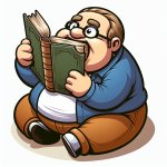 Fat guy eating a book