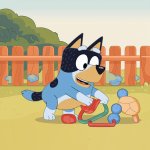 An illustration of the animated series "Bluey". There's a scene