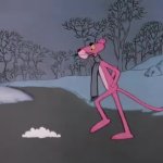 Pink Panther kicking snow GIF Template