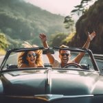 young couple in convertible