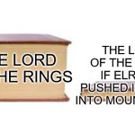 Lord of the Rings shortened | THE LORD OF THE RINGS IF ELROND PUSHED ISULDUR INTO MOUNT DOOM; THE LORD OF THE RINGS | image tagged in big book small book,lotr,lord of the rings | made w/ Imgflip meme maker