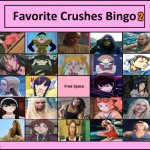 favorite crushes bingo 2 | 2 | image tagged in favorite crushes bingo,anime,video games,live action,animation,movies | made w/ Imgflip meme maker