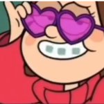 mabel wearing heart glasses