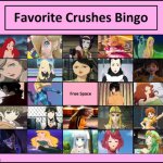 favorite crushes bingo | image tagged in favorite crushes bingo,anime,video games,cartoons,movies,female | made w/ Imgflip meme maker