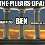 The 5 Pillars | THE PILLARS OF AI; BEN; SUSTAINABILITY; EXPLAINABILITY; FAIRNESS; REPRODUCIBILITY | image tagged in the 5 pillars | made w/ Imgflip meme maker