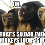 Monkey choir | OH, THAT'S SO BAD EVEN THE MONKEYS LOOKS SHOCKED | image tagged in monkey choir | made w/ Imgflip meme maker