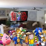 Wario and Friends dies by Watching a cursed Weegee movie | image tagged in living room,wario dies,crossover | made w/ Imgflip meme maker