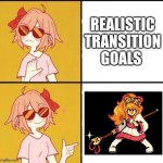 Ah yes. Subtlety. | REALISTIC TRANSITION GOALS | image tagged in trans girl drake meme | made w/ Imgflip meme maker