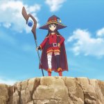 Megumin standing on mountaintop