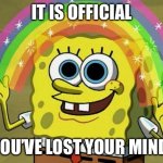 We go a little mad sometimes | IT IS OFFICIAL; YOU’VE LOST YOUR MIND | image tagged in memes,imagination spongebob | made w/ Imgflip meme maker